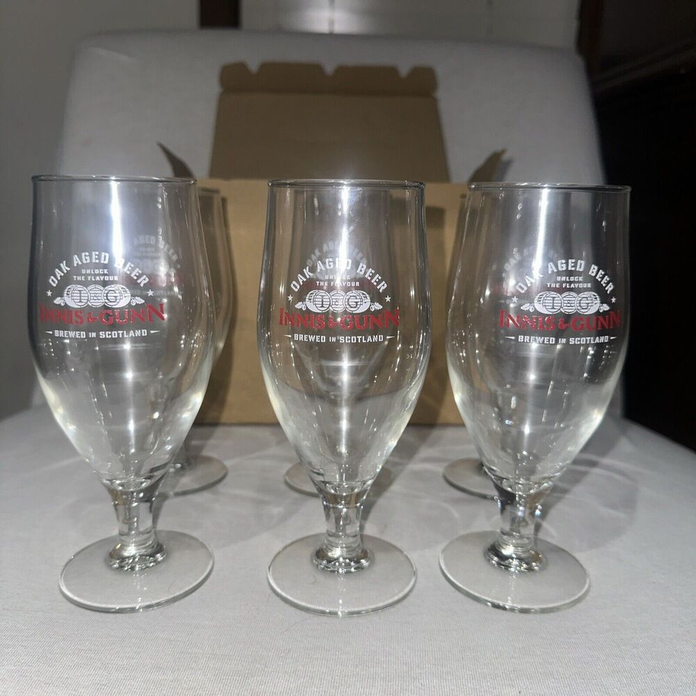 NEW 6 Innis & Gunn Oak Aged Beer 7" Stemmed Glass 11oz Brewed in Scotland Vtg